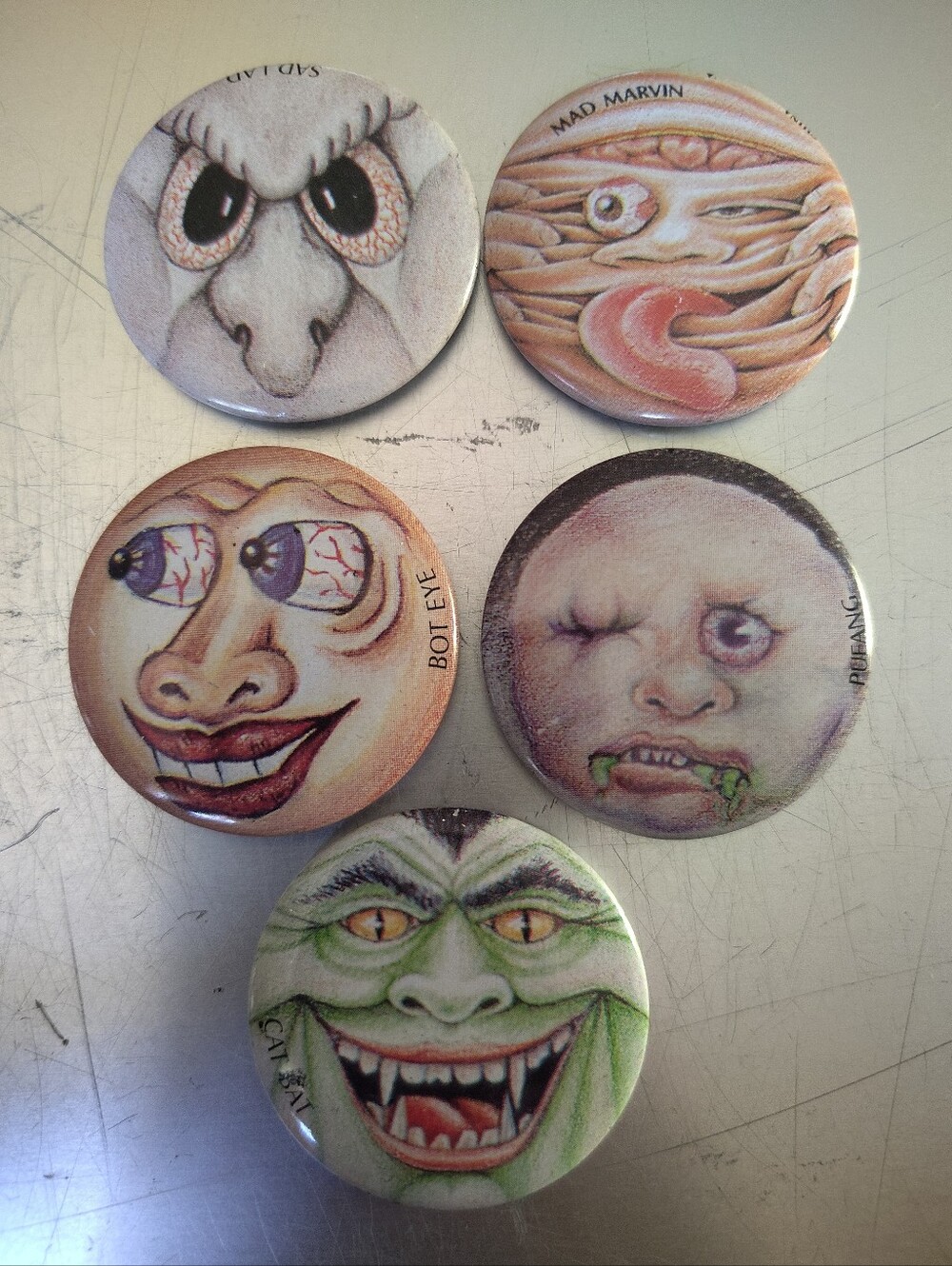 5 Mad Ball Monster Goulie Face Pinback Buttons